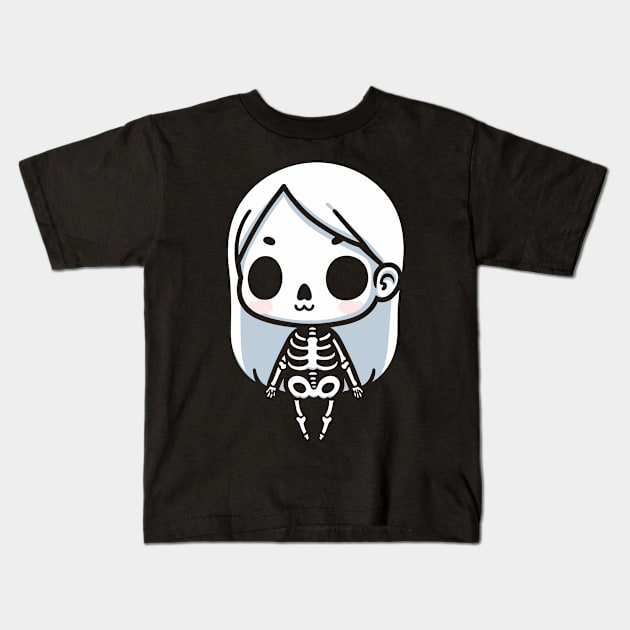 Kawaii Girl Ghost | Cute Skeleton Costume Design for Halloween | Cutesy Design Kids T-Shirt by Nora Liak